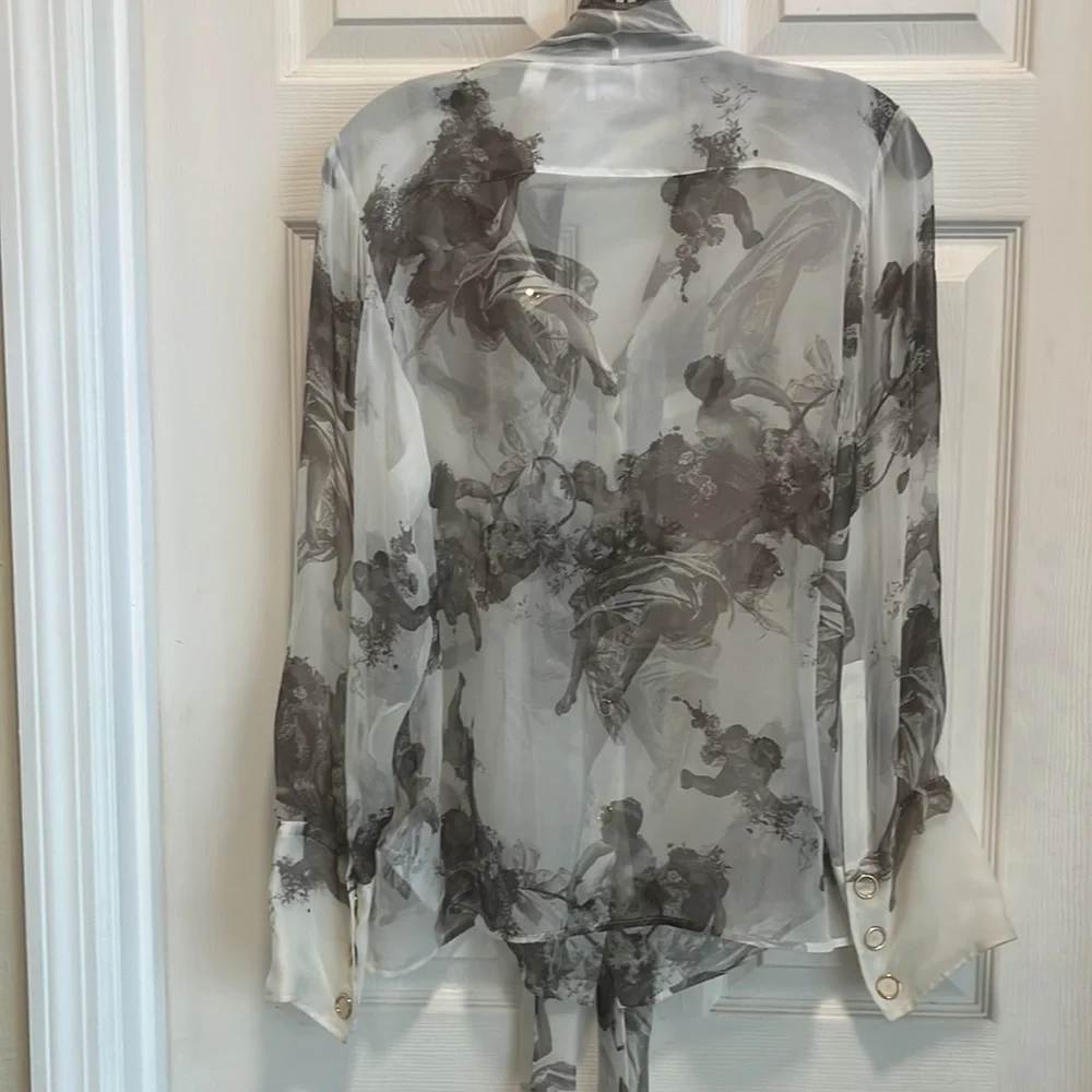 BURBERRY Amelie Bow neck Angel print Mulberry silk sheer long sleeve blouse - Picture 7 of 17